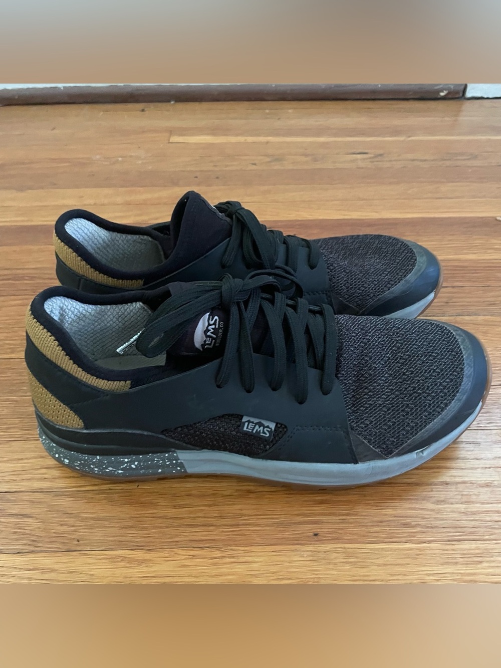 LEMS Men's Mesa Black minimalist Knit Athletic Sneakers - Lightweight Lace-Up